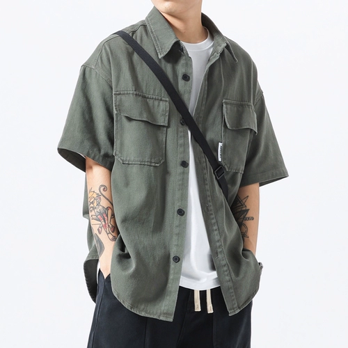 Летняя ретро японская рубашка, короткий рукав, оверсайз