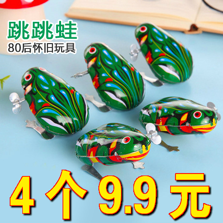 The Nostalgia Frog Toy Jumping Frog's Jumping Sheet Iron Sheet Bounce Green Leather Animals Upper Chain Clockwork Kids Small Upper Strings-Taobao