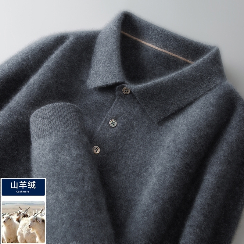 Ordos City 100% Pure Cashmere Sweater Men's Polo Collar Casual Sweater Knitwear Long-Sleeved T-Shirt Dad Wear Ordos City 100% Pure Cashmere Sweater Men's Polo Collar Casual Sweater Knitwear Long-Sleeved T-Shirt Dad Wear