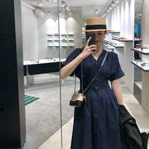 Dress 2020 New summer v collar shirt with dress for waist display slim temperament Feminists Bubble Sleeves Long Skirt