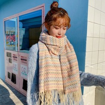 Autumn and winter New imitation cashmere scarf female Korean color grid tassel long shawl thick warm small fragrant wind collar