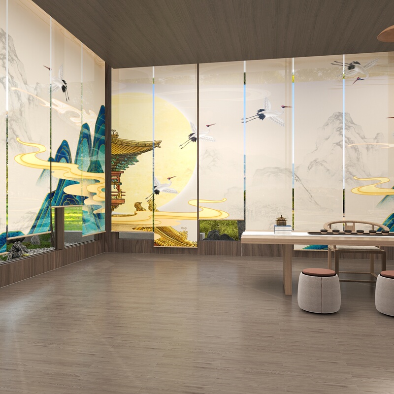 New Chinese-Style Ink Painting Classical Landscape Curtains, Partition Screens, Traditional Chinese Painting with Auspicious Clouds and Flying Cranes, Blackout Office Roller Blinds New Chinese-Style Ink Painting Classical Landscape Curtains, Partition Screens, Traditional Chinese Painting with Auspicious Clouds and Flying Cranes, Blackout Office Roller Blinds