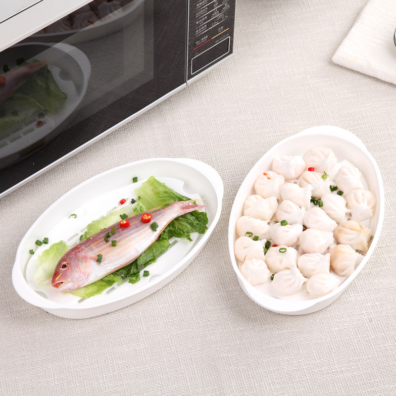 Microwave oven plate special fish plate heating high temperature plastic with lid rectangular steam dumpling disk heating box