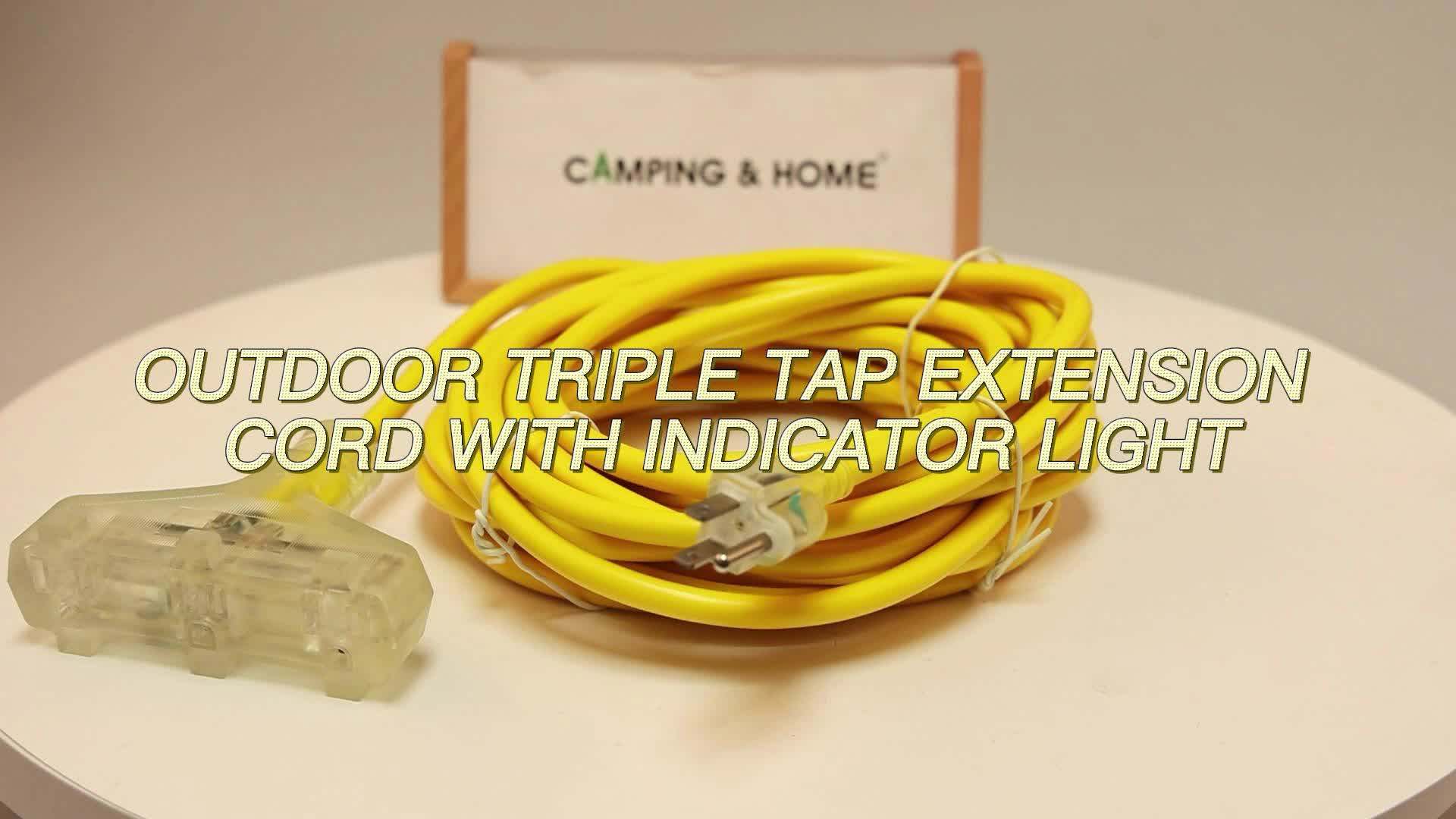 125v 15a Tshaped Outdoor 12/3 Triple Tap Extension Cord With Indicator