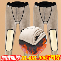 Plus velvet padded warm pants mens fat big size loose middle-aged elderly dad winter plush cotton pants men