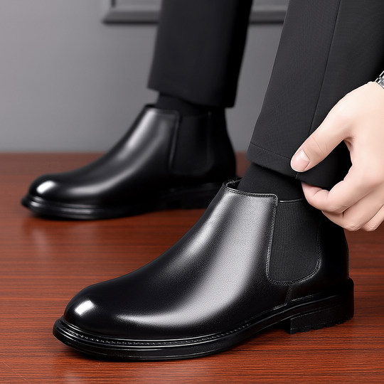 Martin boots new style breathable and versatile business mid-top leather shoes men's formal casual short boots genuine leather second cotton plus velvet cotton boots