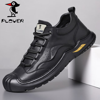 Plover Men's Shoes 2025 New Genuine Leather Shoes Outdoor Shoes Casual Shoes Height Increasing Shoes Soft Sole Non-Slip Hiking Shoes