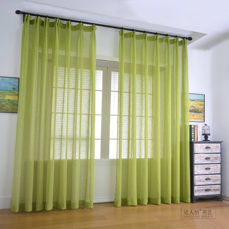 Living Room Balcony Dining Room Floor-To-Ceiling Window Bay Window Fruit Green Grass Green Bamboo Imitation Linen Breathable Light-Transmitting Sheer Curtains