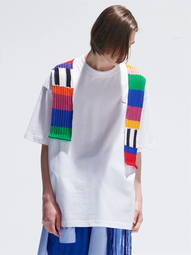 EAFINETAL. Цветной дизайнерский свитер, футболка с коротким рукавом, с вышивкой, круглый воротник