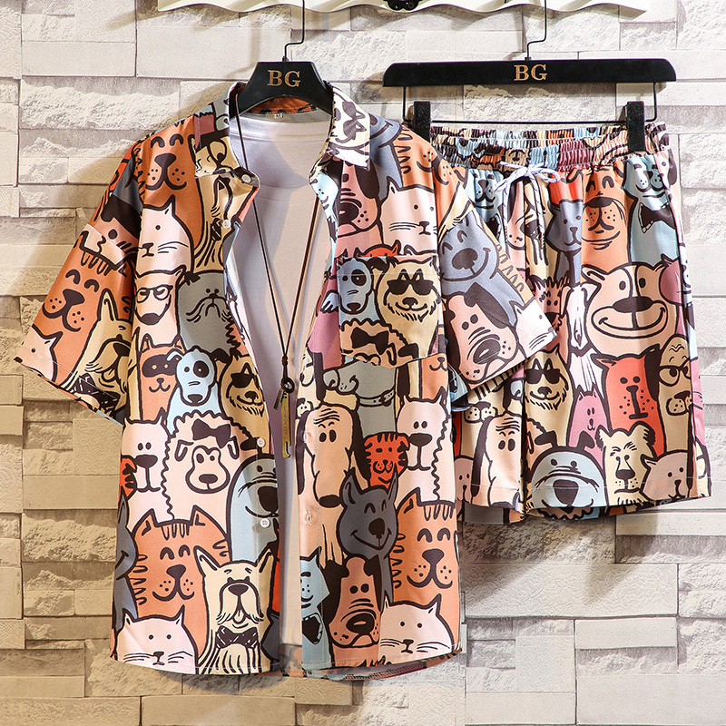 Men's Quick-Drying Beach Shorts, Suitable for Water, Five-Point Floral Shorts, Beach Vacation Swim Trunks, Thai Sanya Outfit, Ice Silk Set