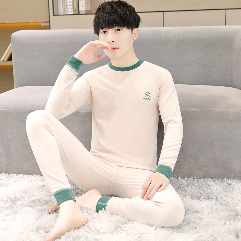 Double sided Develvet warm lingerie suit Men's defense chilling teen student male section Gardown thickened men's autumn clothes autumn pants-Taobao