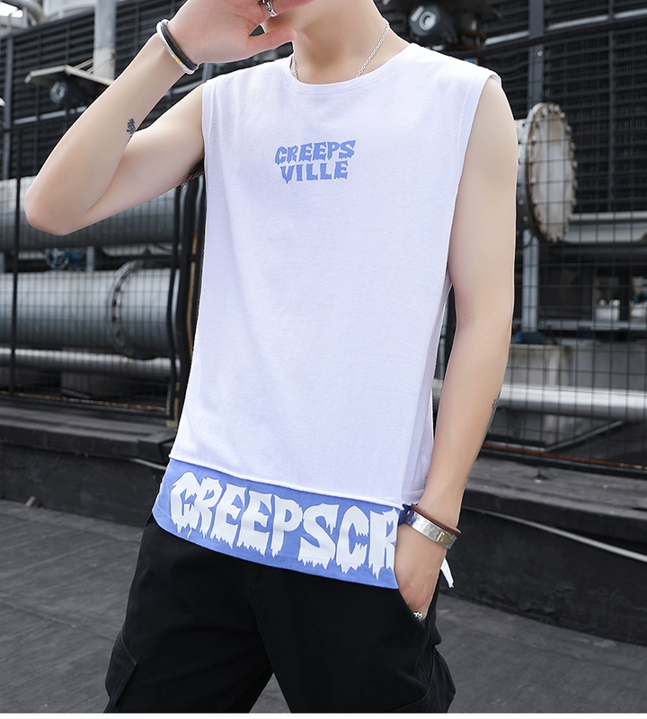 Băng lụa nam vest thương hiệu thể thao thể thao không tay áo thun cotton thoáng khí vest vai mùa hè cá tính mặc xu hướng - Áo vest cotton ao khoac vest nam