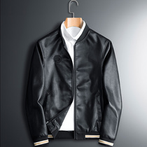 Mens leather clothing Spring and Autumn Classic wild jacket middle-aged embroidered baseball uniform casual handsome aviator leather jacket