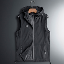 Classic mens caped vest 2021 new spring and autumn solid color horse jacket jacket lightweight breathable vest sleeveless waistcoat