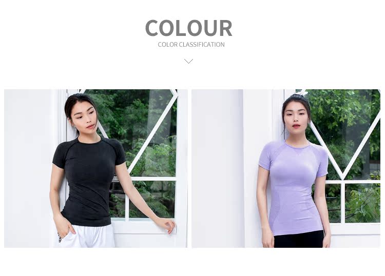 Quần thể dục nữ tay ngắn tay thể thao nhanh khô quần áo bó sát yoga thon gọn eo thon dài chạy áo thun mùa hè tee áo thun the thao nữ