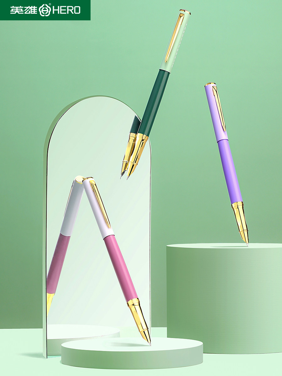 Hero Brand Fountain Pen for Elementary School Students, Suitable for Fifth Grade, Posture-Correcting Handwriting Practice, Third Grade Beginner, High Aesthetic Appeal, Dark Nib 0.38, Replaceable Ink Cartridges, for Boys, Junior High School Students, Hard Pen Calligraphy Ink Pen, Official Flagship