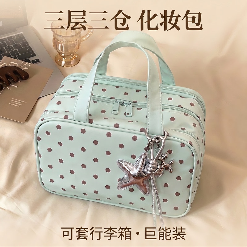 Polka-Dot Cosmetic Bag for Women, Large Capacity, Portable Cosmetic Storage Bag for Outings, Partitioned Storage, Waterproof Travel Toiletry Bag Polka-Dot Cosmetic Bag for Women, Large Capacity, Portable Cosmetic Storage Bag for Outings, Partitioned Storage, Waterproof Travel Toiletry Bag