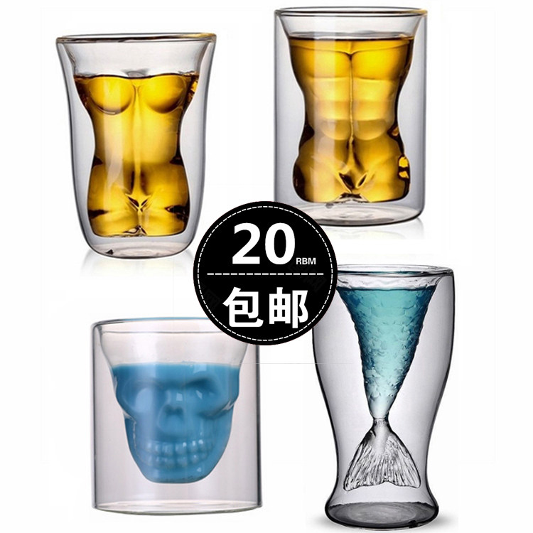 High temperature resistant double-layer skull wine glass beauty water glass beer white wine glass personality creative transparent glass