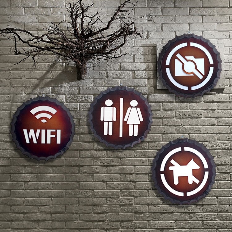 Loft American retro bottle cap LED wall lamp wall hanging creative wrought iron hanging creative bar dining room wall hanging wall decoration