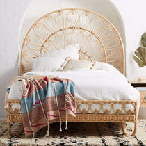 isnrattan bed Southeast Asia real rattan bedroom B&B hotel inn 1 5m double bed Japanese style art rattan bed