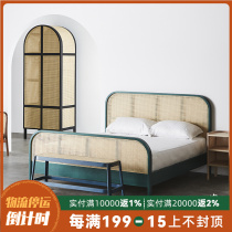 ins Nordic rattan furniture teng bian chuang 1 8 meters double real wood bed and breakfast hotel Inn really teng chuang new Chinese style