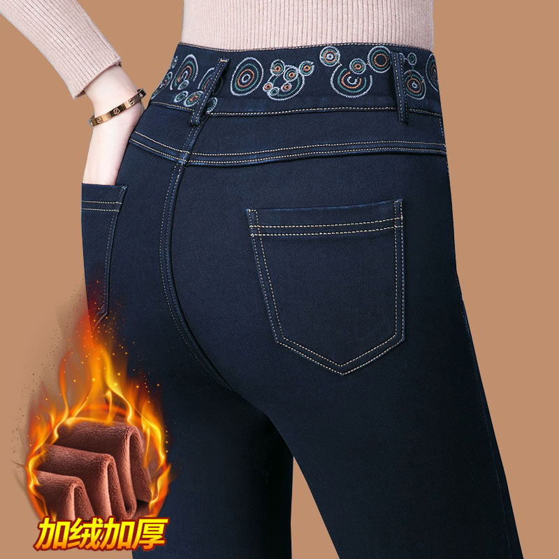 2020 winter thick jeans women high waist thin velvet thick middle-aged pants mom pants trousers
