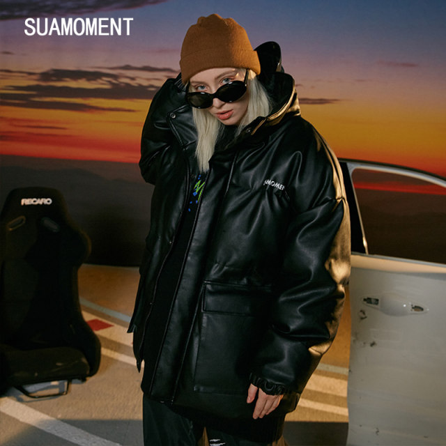 SUAMOMENT Scratched ສາມມິຕິ PU Cotton Clothes Warm and Thickened Couple Cotton Clothes Winter Cotton Jackets