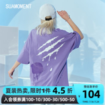 SUAMOMENT blood claw scratches inkjet ink dot short sleeve graffiti letters T-shirt lover fashion Tide Cards Half Sleeve