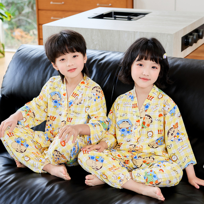 Summer Thin Cotton Silk Pajamas for Children, Three-Quarter Sleeve Home Wear Set, Simple Style for Baby Boys and Girls, Suitable for Older Children — 5