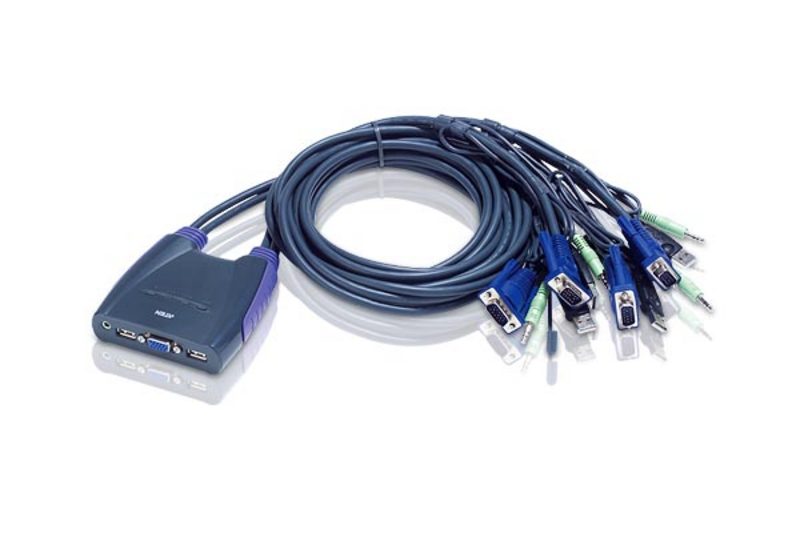 Original ATEN CS64US 4-port USB multi-computer switch with cable to support audio wireless keyboard and mouse