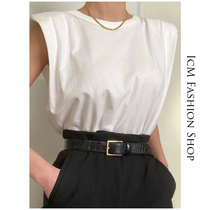 Super fire ins blogger wind shoulder pad T-shirt women sleeveless vest shoulder t-shirt womens summer hipster BI into solid color short sleeve