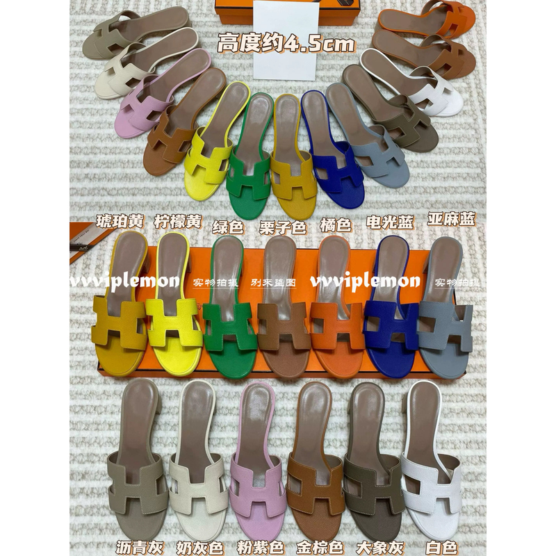 26 High-End Genuine Leather Round-Toe Beach H High-Heeled Palm-Pattern Slide Sandals for Women, New Summer Outdoor Handmade Flat Sandals