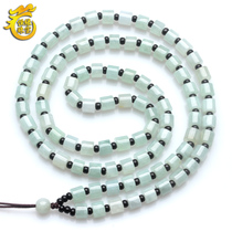 Jade beads pendant hanging rope Myanmar natural a cargo cylindrical jade beads emerald necklace handmade male and female fur coat chain