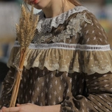 脸儿艺 Ретро вельветовое кружевное демисезонное платье, кружевное платье, свободный крой