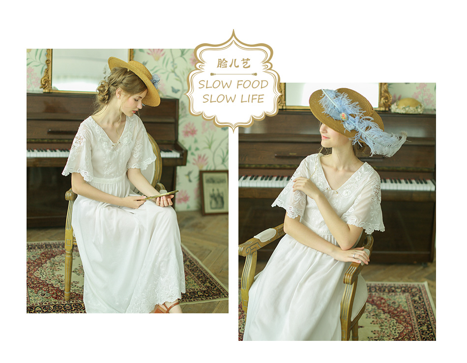 Gương mặt nghệ thuật Chất lượng cao thoáng khí cotton mỏng thêu nặng thêu váy giảm béo lớn Mua tay 2535 đầm đắp chéo cột eo