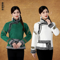 Winter Mongolian Robes Life Dress National Wind Cotton Clothes Imitation Deer Leather Suede Lady Short Mongolia clothes Daily clothing quilted jacket