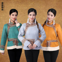 Mongolian Gown Woman Life Dress Warm New Mongolian Elements Cotton Clothes Imitation Deer Leather Suede Short everyday Mongolian clothes Winter