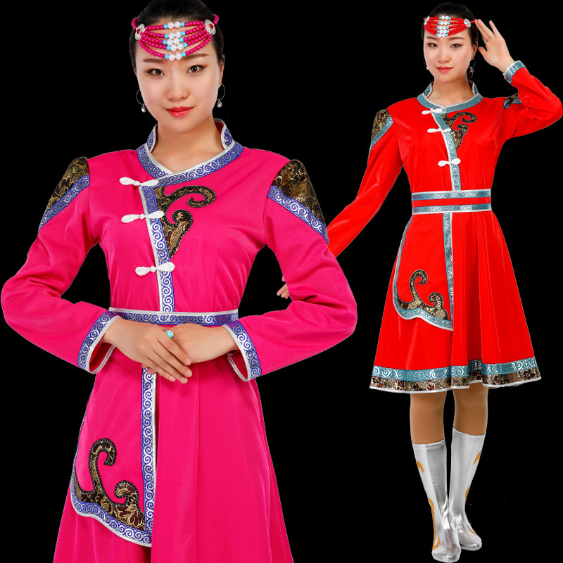 New Mongolian clothing National dance performance clothing medium and long version of women's adult Mongolian robe dress overalls
