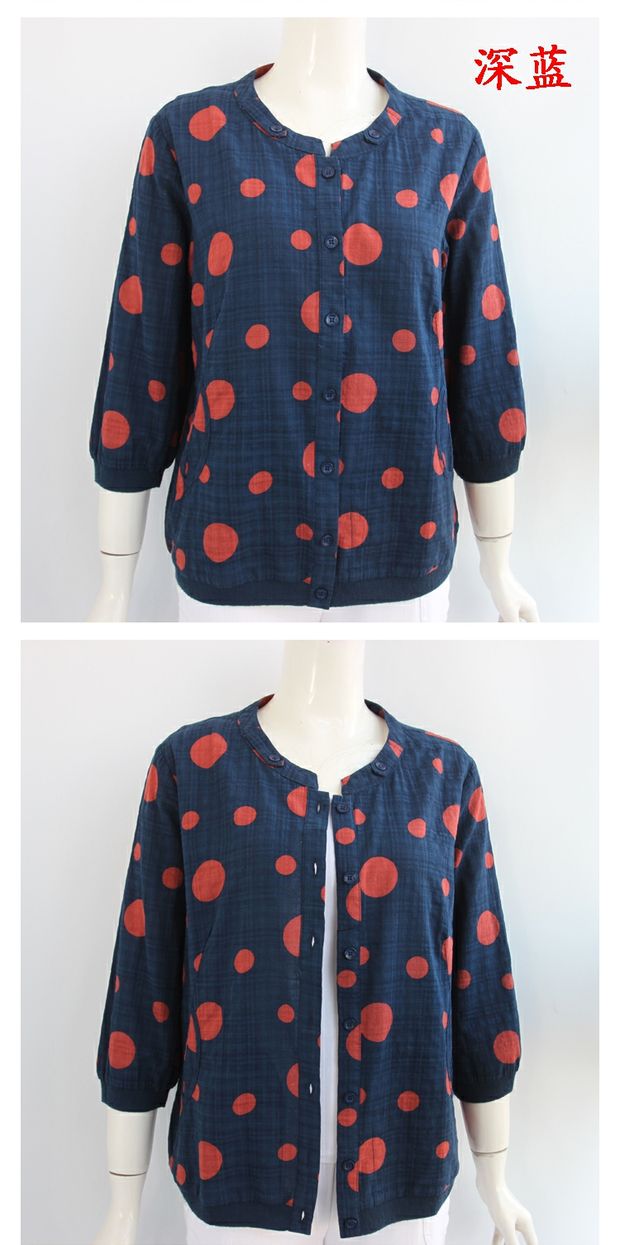 Áo sơ mi trung niên 2019 áo mẹ cổ tròn áo len cardigan 60 tuổi áo sơ mi nữ mỏng - Quần áo của mẹ áo tuổi trung niên