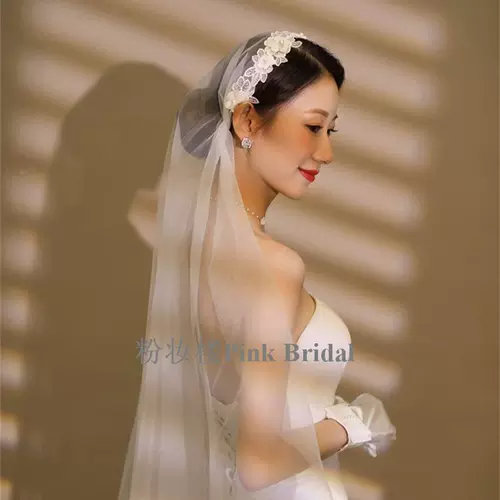 Корейская длинная кружевная фата невесты, ретро аксессуар для волос из жемчуга, кружевное платье