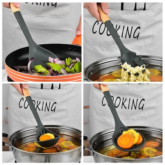 Silicone Spatula, Wooden Handle Silicone Kitchen Utensils 7-Piece Set, Kitchen Cooking Spoon and Spatula 6-Piece Set, Kitchen Utensils, Soup Spoon, Spatula