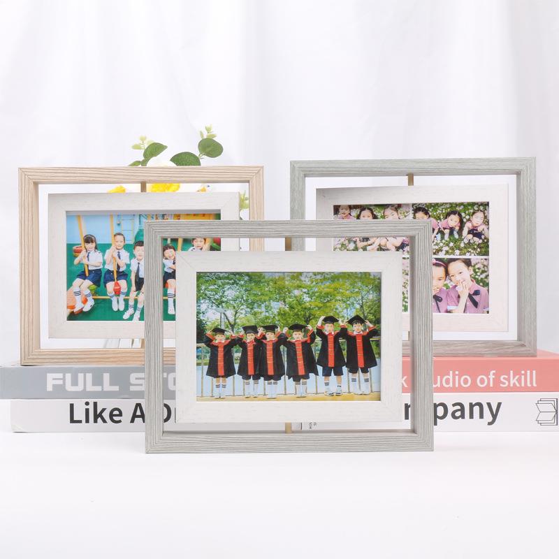 Manufacturer wooden rotating double-sided photo frame set table creative graduation photo children's growth couple commemorative gift box