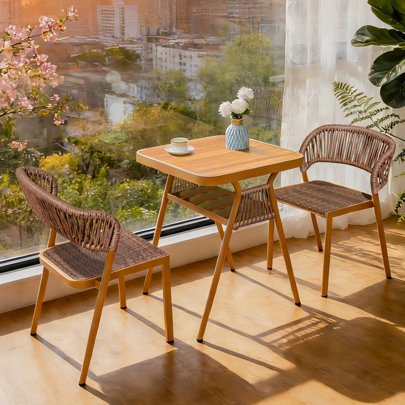 Balcony Tea Table and Chair Set, Trendy Leisure Rattan Chair, One Table and Two Chairs, Three-Piece Set, Cheap Household Coffee Table, Outdoor Table and Chairs