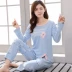 Đồ ngủ nữ mùa xuân và mùa thu mỏng phần cotton dài tay dễ thương có thể mặc đồ cotton tại nhà phù hợp với đồ hai dây mùa hè