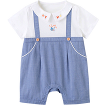 Yings baby clothes summer clothes baby pure cotton khaki summer new short-sleeved jumpsuit fake two-piece romper for going out