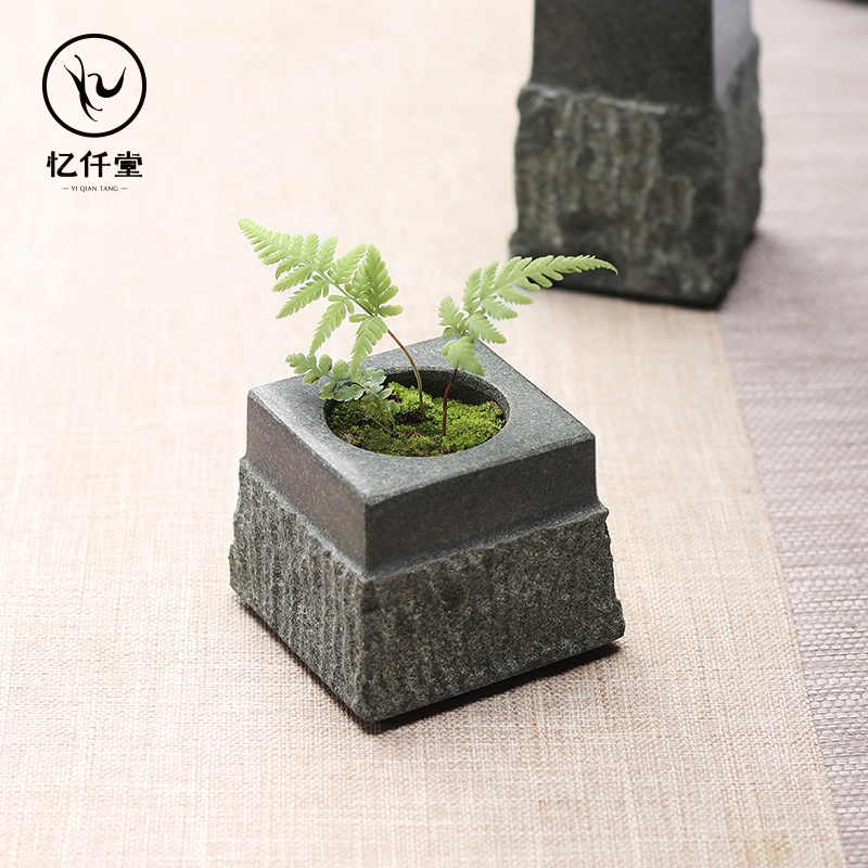 Yi QianTang natural blue stone small flower pot succulent calamus wen bamboo potted flowerware micro landscape table ornament office