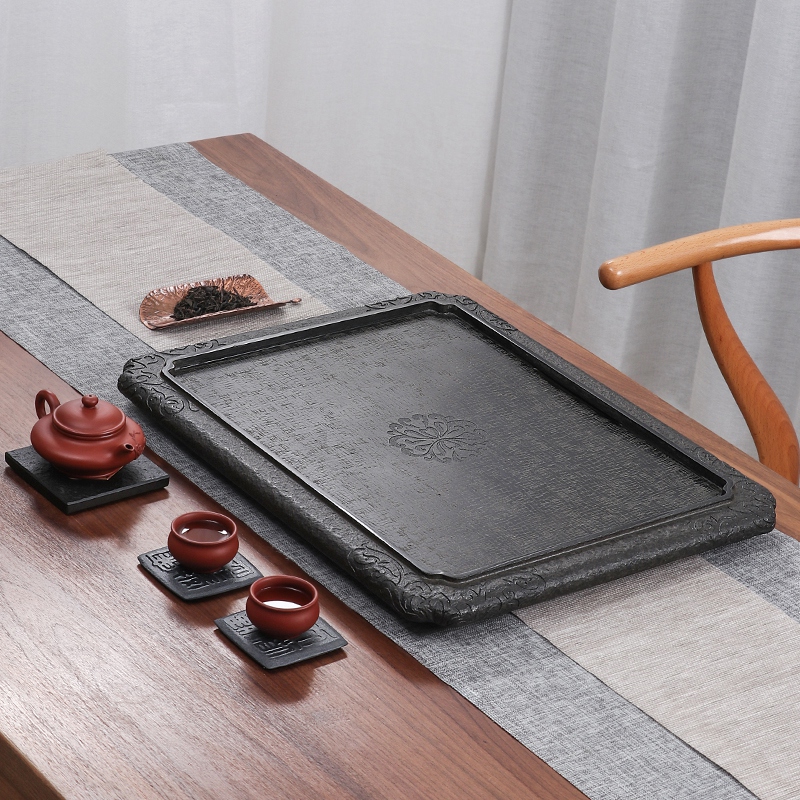 Yiqiantang creative retro black gold stone tea tray small household drainage tea table kung fu tea set stone carving