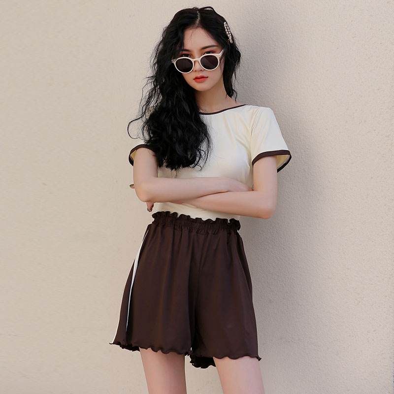 Swimsuit female summer new Korean ins Wind large size 2XL belly slim split long short sleeve backless pants skirt hot spring
