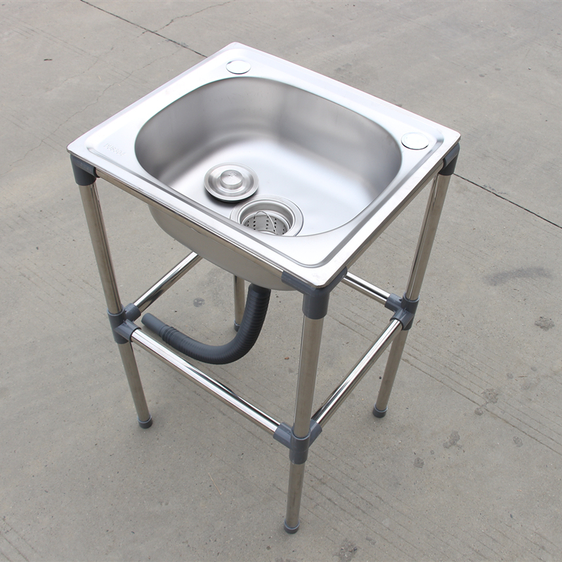 Thickened Stainless Steel Simple Wash Basin for Washing Vegetables Household Single-Slot Bracket Wash Basin Kitchen Sink Shelf Sink