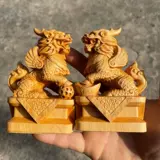 Yaipai Woodcarva маленький орнамент Fortune Kirin. Пара подарочных домашних украшений сплетни животного мастерства Kirin